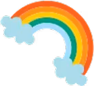 Colorful rainbow with clouds at both ends on a transparent background.