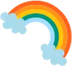 Rainbow with seven colorful arcs and light blue clouds at both ends.