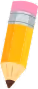 Illustration of a sharpened yellow pencil with a pink eraser and a silver ferrule.